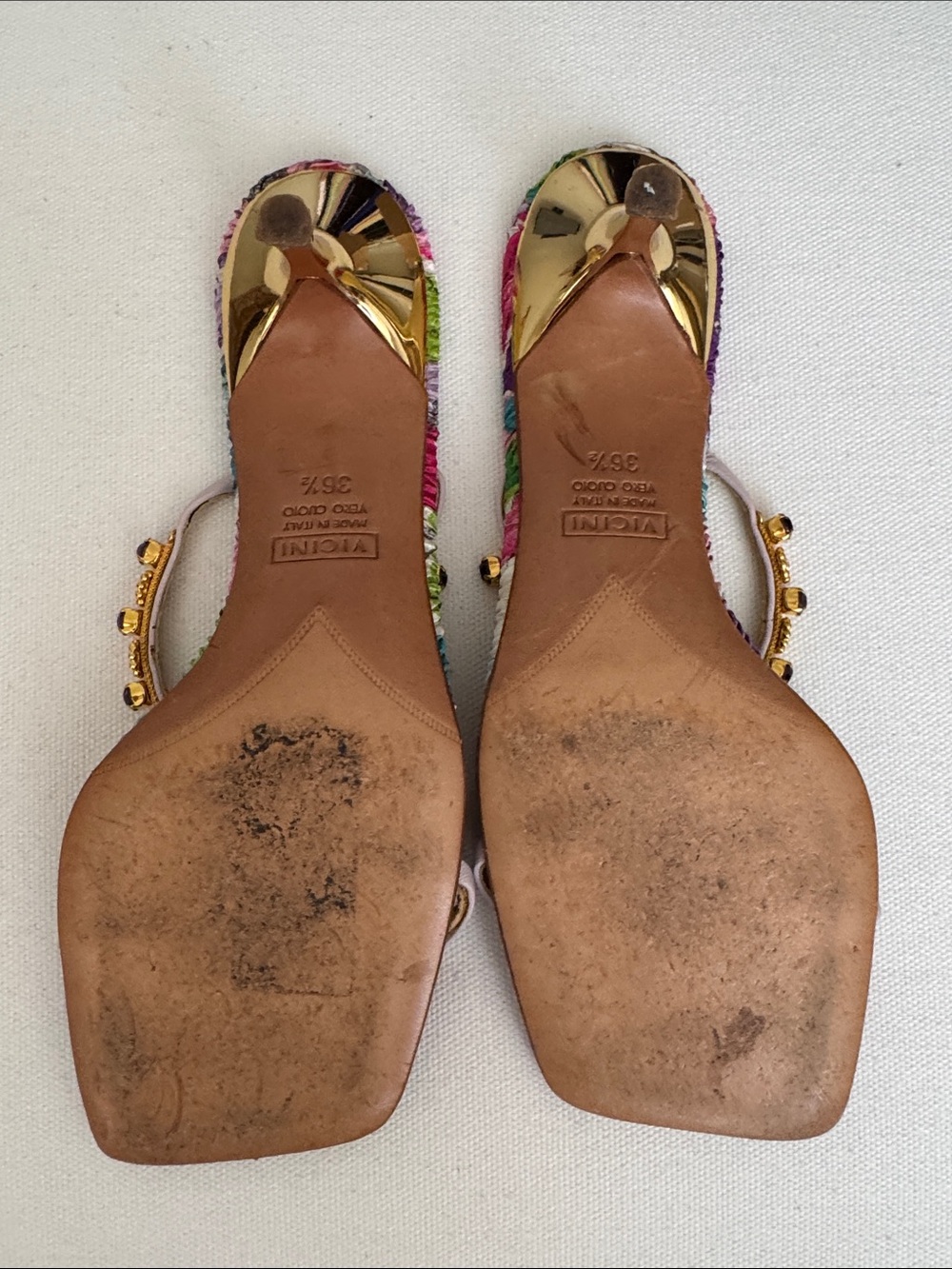 VTG Giuseppe Zanotti Y2K Archival Crystal Floral Crinkle Leather Sandals - Picture 5 of 11